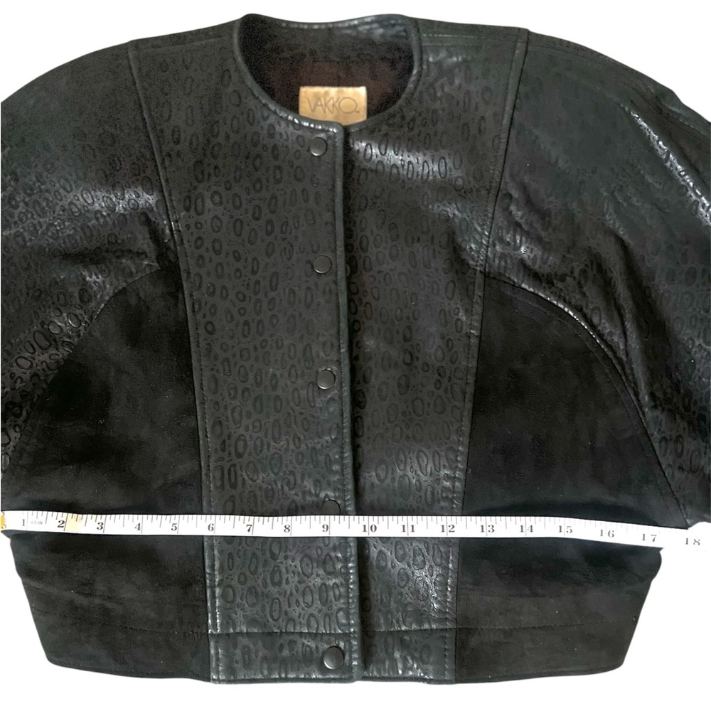 Vakko Neiman Marcus Cropped Leather Jacket Vintage Black - Picture 13 of 16